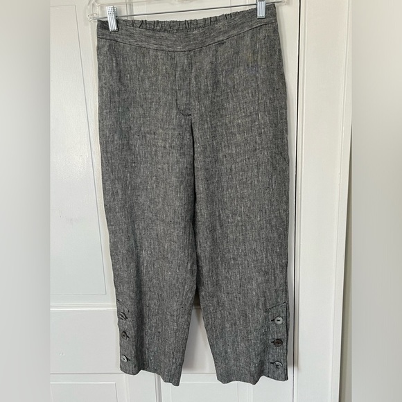 Chico's 100% Linen Button Trim Cropped Pull On Pants size Chico’s 00 US 2 Grey - Picture 1 of 12